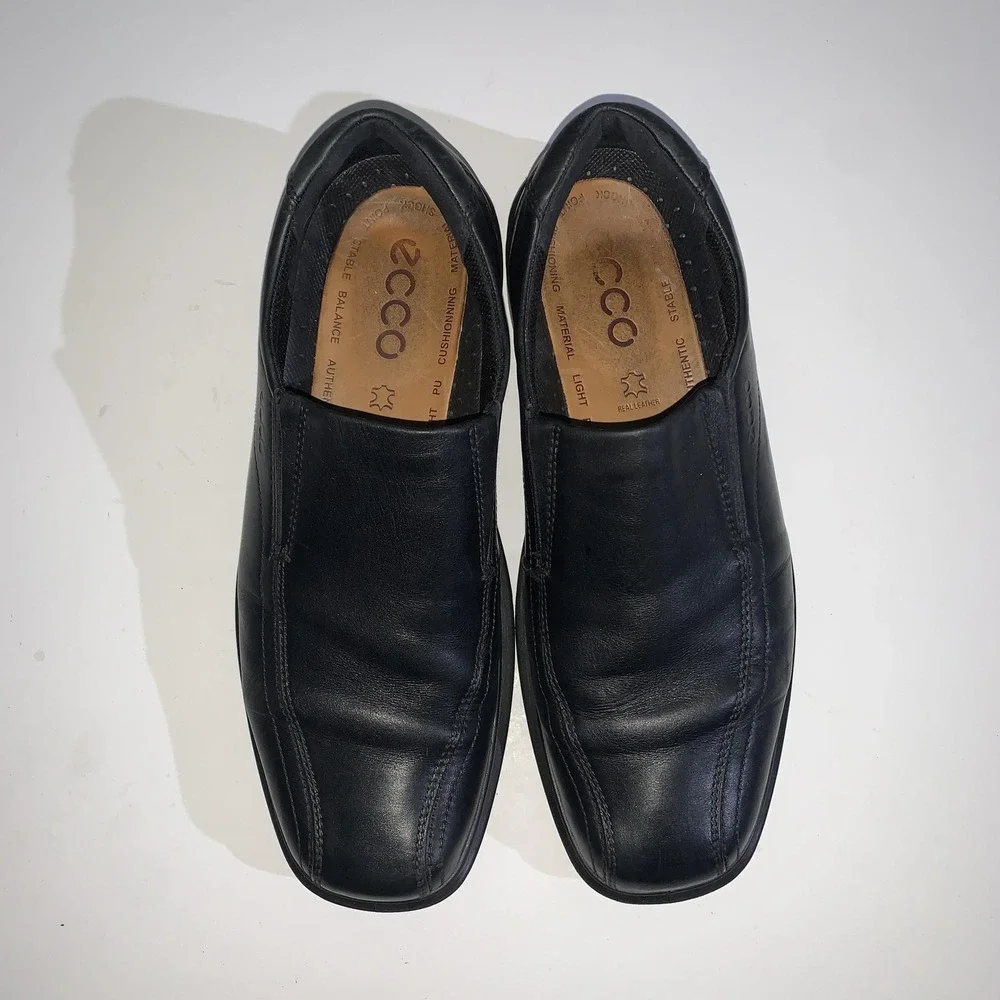 ECCO Shoes Mens Size 9.5 Black Leather Slip On Loafers Square Toe Dress EU 43